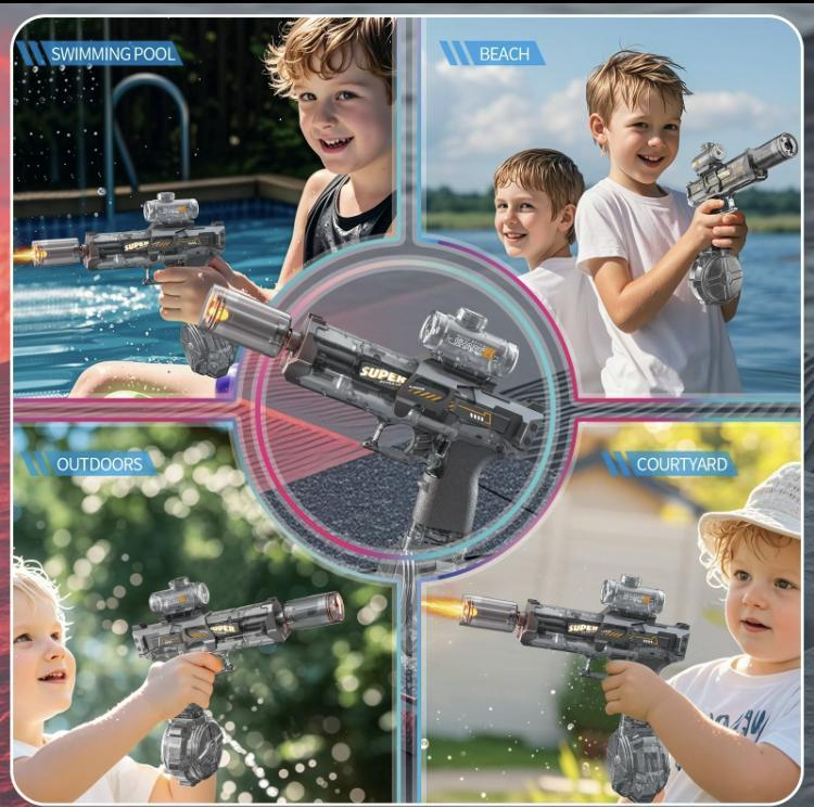 1 Ultimate Battle Powerful Electric Water Gun, Automatic Squirt Gun with Glowing Realistic Muzzle 320cc High Capacity, Up to 32 FT Range, Outdoor Summer Party Toy for Adults &Kids Toys for  Christmas Gift, Halloween Present, Black Friday Gifts